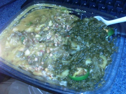 Best Vegetarian Lunch: Lentils, spinach and okra on Basmati